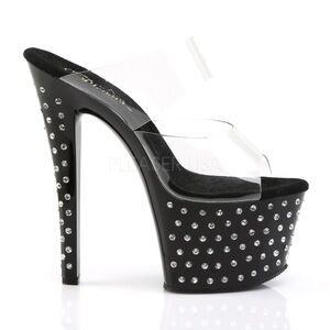 Pleaser Stardust Black Rhinestone Platform heels.